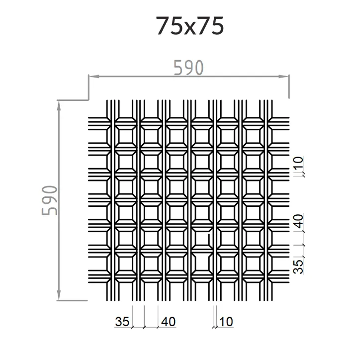Подвесной металлический потолок Грильято Пирамидальный ячейка 75х75мм, высота 35 мм