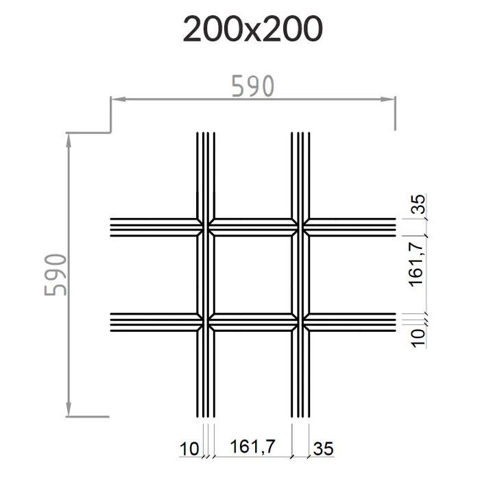 Подвесной металлический потолок Грильято Пирамидальный ячейка 200х200мм, высота 35 мм