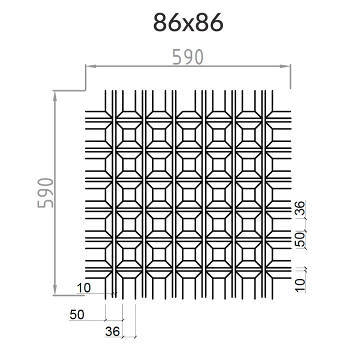 Подвесной металлический потолок Грильято Пирамидальный ячейка 86х86мм, высота 42.5 мм